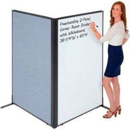 GLOBAL EQUIPMENT Interion    Freestanding 2-Panel Corner Room Divider with Whiteboard, 36-1/4"W x 60"H, Blue 695159BL